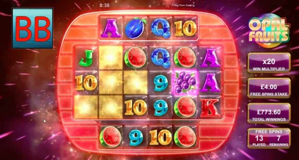 Gèam Bonus ann an inneal slot Opal Fruits san dealbh.