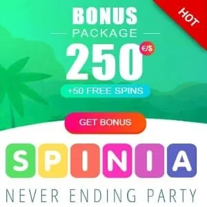 Spinia Casino and deposit bonus is on photo.