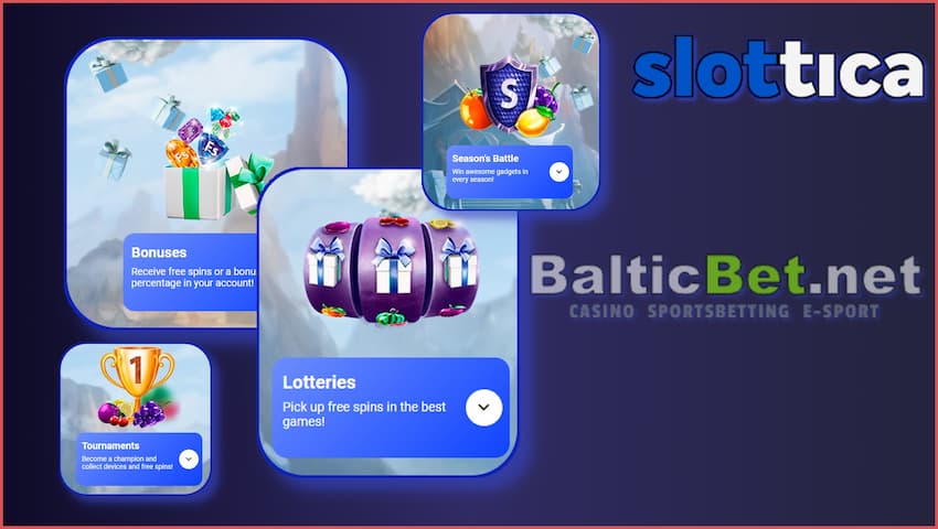 Бонусы, Акции и Специальные предложения в казино Slottica на фото.