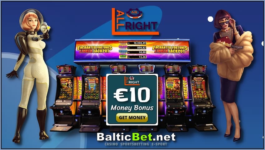 Денежный бонус €10 в казино All Right для новых игроков есть на фото.