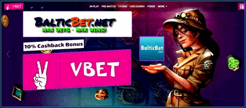 Ang 10% cashback sa VBet online casino ay nasa larawan.