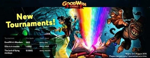 Казино Goodwin и турниры с призами в 10 0000$, 1 000$, 100$.