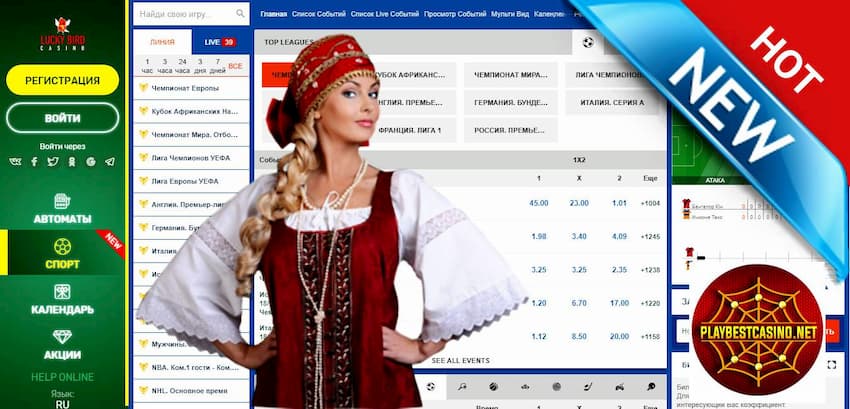 Lucky Bird Casino ставки на спорт есть на фото.