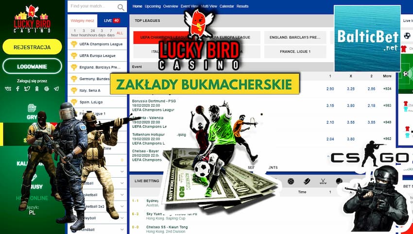 Zakłady sportowe og cyber-sportowe w Lucky Bird Casino.