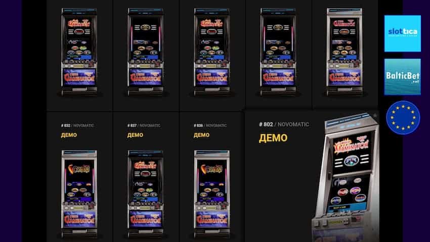 Игровые автоматы от Live Novomatic в казино Slottica на фото.