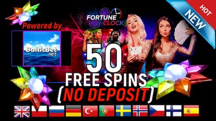 Fortune Clock Casino 2020 Review and No Deposit Bonus (50FS) are visible in this photo.