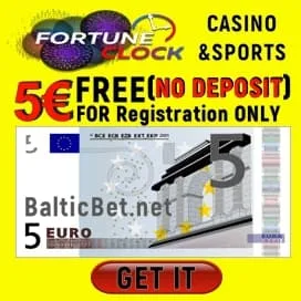 Fortune Clock Casino 5€ No Deposit Bonus BalticBet.net is on photo.