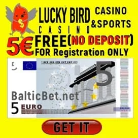 LUCKY BIRD Casino 5€ No Deposit Bonus BalticBet.net is on photo.