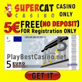 SUPER CAT Casino 5€ No Deposit Bonus Playbestcasino.net is on photo.