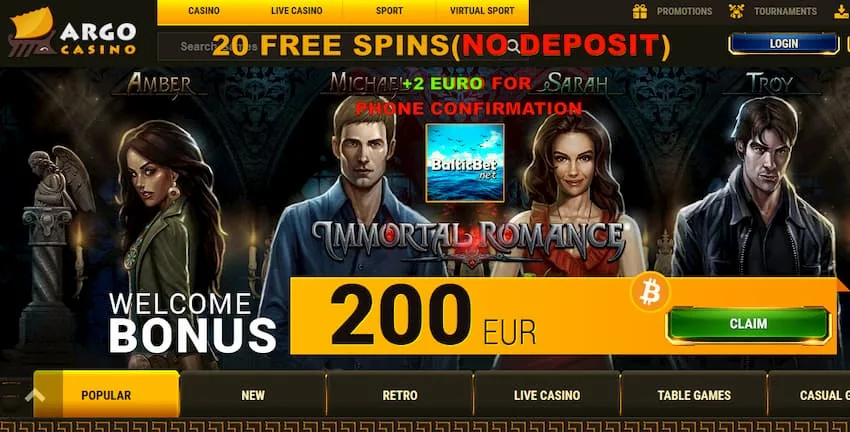 200€ Бонус на депозит в Argo Казино есть на снимке.