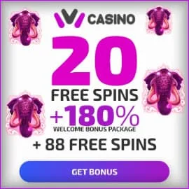 Ivi Casino (2020) 20 Spins Without Deposit + 180% Bonus is on photo.