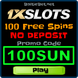 Бонус без Депозита 100 Вращений бесплатно в казино 1xSLOTS по промо коду 100SUN есть на фото.
