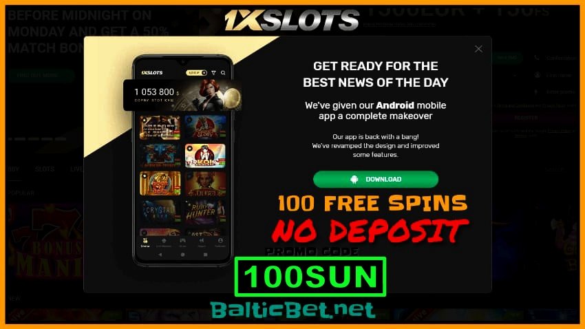 Мобильная Версия сайта 1xSLOTS и Бесплатные вращения без депозита за регистрацию есть на фото.
