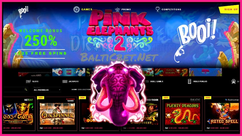Новая Игра Pink Elephants 2 от провайдера Thunderkick в казино Booi есть на фото.