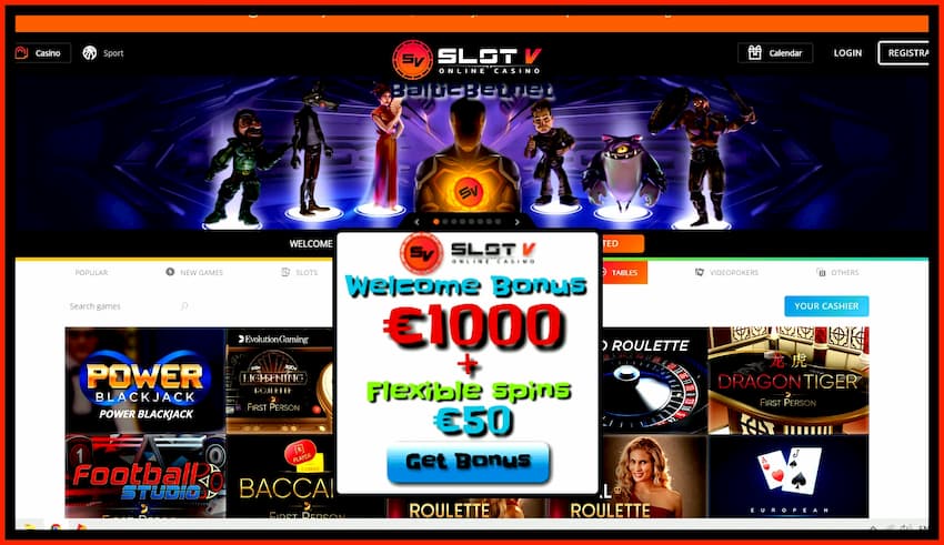 Plataforma e deseño Slot V O casino está na foto.