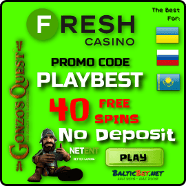 Promocode PLAYBEST 40 free spins in Fresh Casino for BalticBet.net are on photo.
