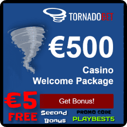 TornadoBet ja kasinon tervetuliaisbonus kuvassa.