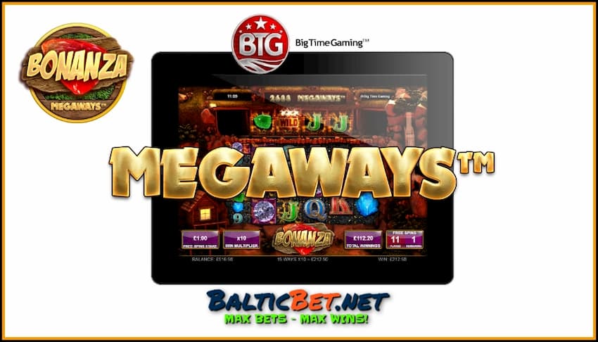 Bonanza slot machine with MEGAWAYS system from provider BIG TIME GAMING there is a photo.