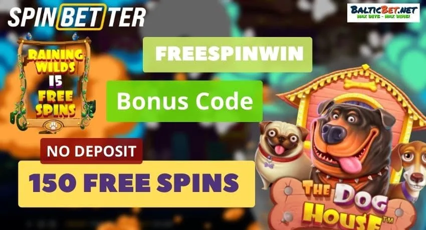Приготовьтесь к раскопкам сокровищ со слотом Dog House от Spinbetter Casino, где дают 150 бесплатных вращений с бонусным кодом FREESPINWIN на фото.