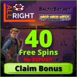 All Right Casino 40 free Spins Bonus no Deposit for BalticBet.net is on photo.