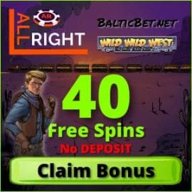 All Right Casino 40 bonos de xiros gratuítos sen depósito para BalticBet.net está na foto.